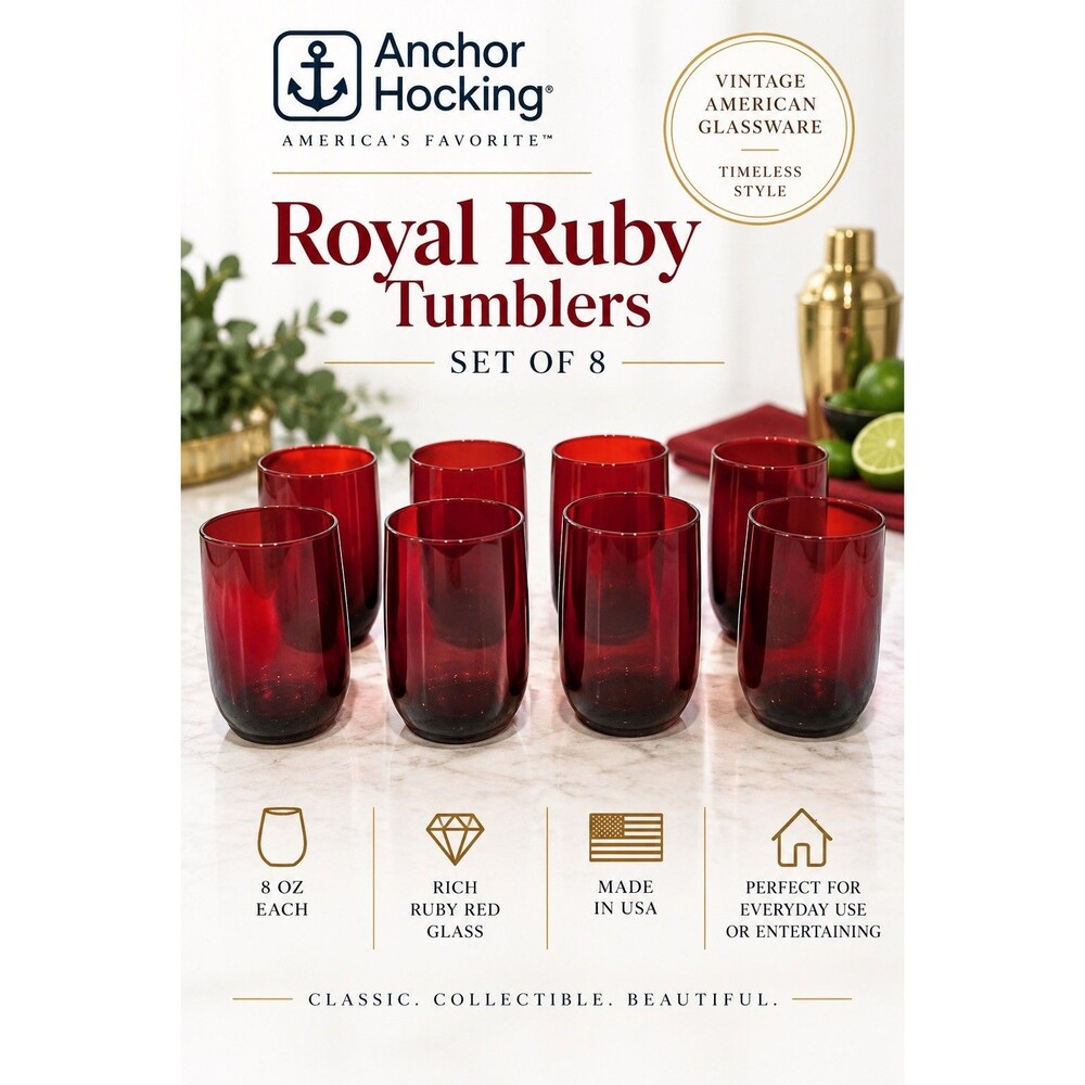 Vintage Anchor Hocking Royal Ruby Red Tumblers – Set of 8
